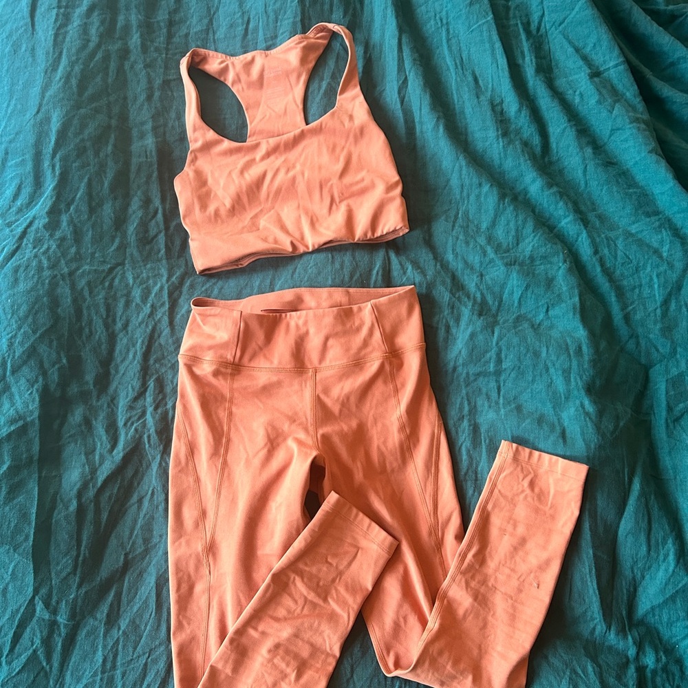 Girlfriend Collective Apricot Leggings and Sports Bra Set